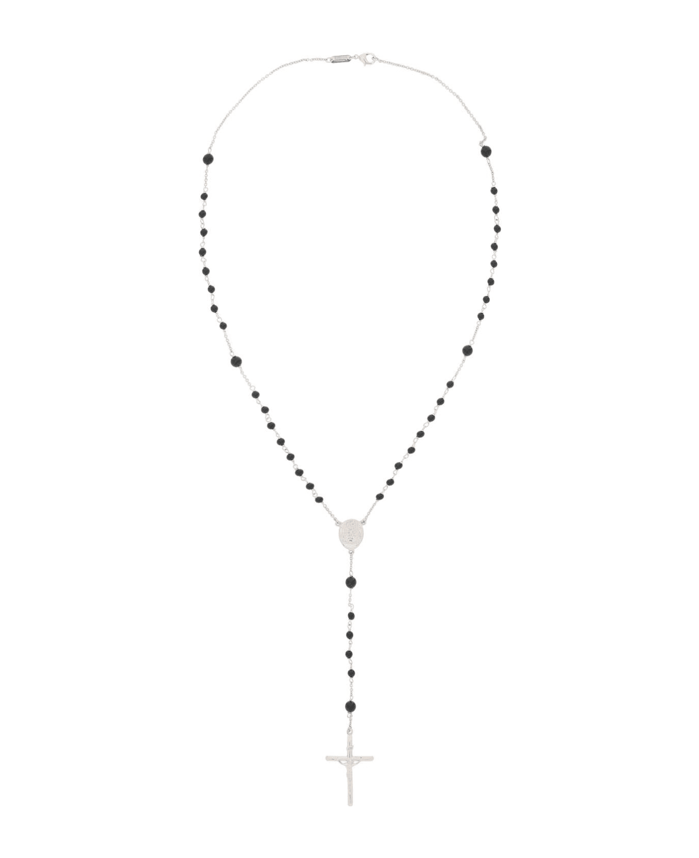 Dolce & Gabbana Rosary Cross Pendant Necklace - NERO ARGENTO (Black)