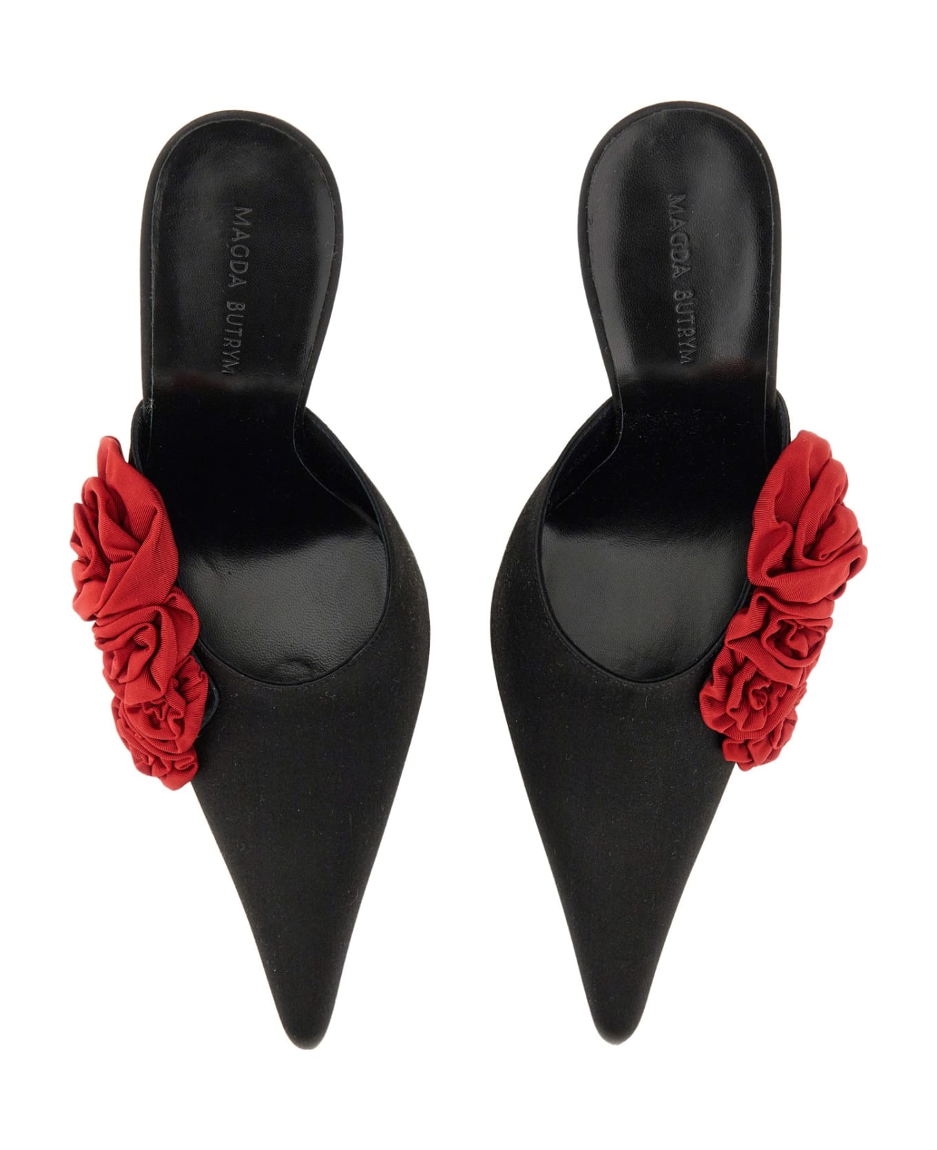 Magda Butrym Pointed Sabot With Flower Application - Black