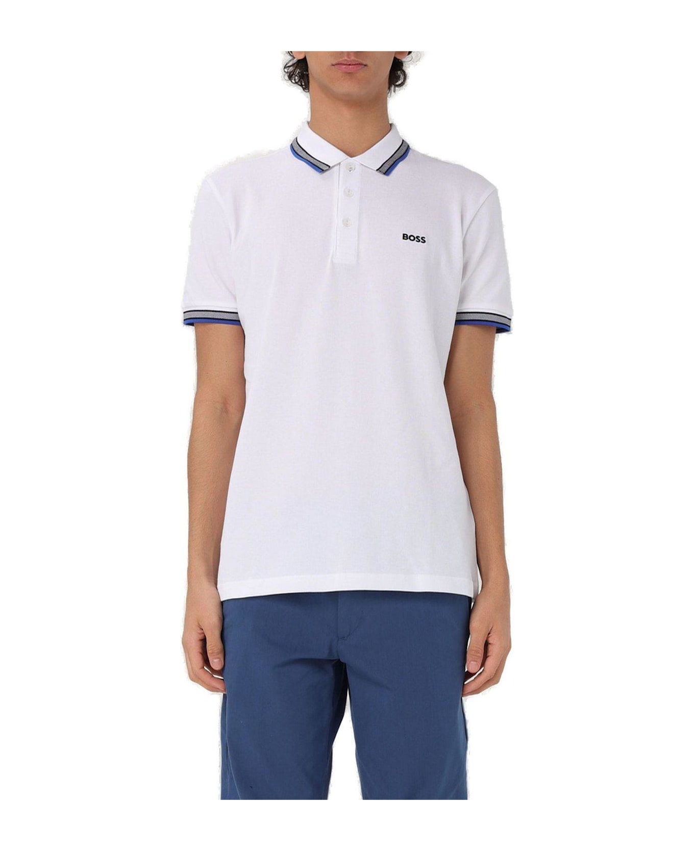 Hugo Boss Logo Embroidered Short-sleeved Polo Shirt - WHITE