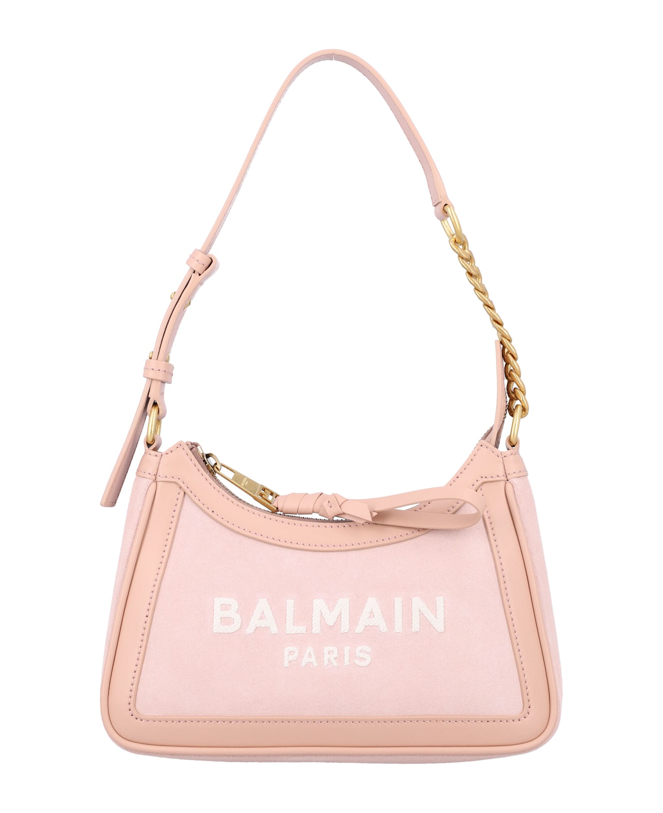 Balmain B-army Shoulder Bag-suede Leather&logo - NUDE ROSÉ