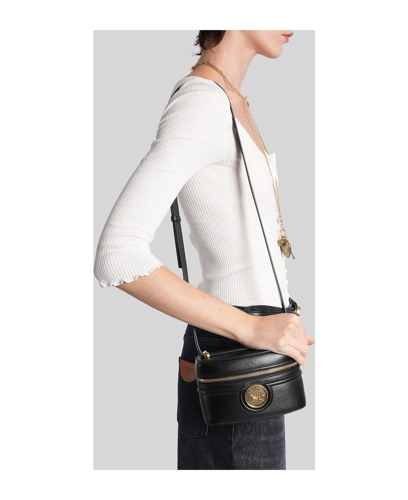Chloé Horse Medal Shoulder Bag In Black Leather - black