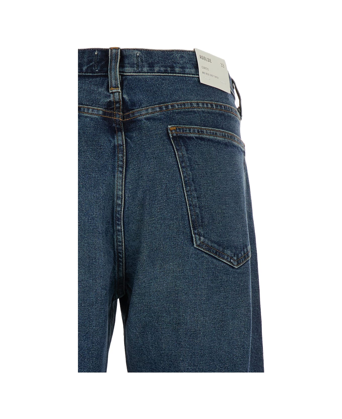 AGOLDE Blue Straight Jeans With Branded Button In Cotton Blend Denim Man - Blu