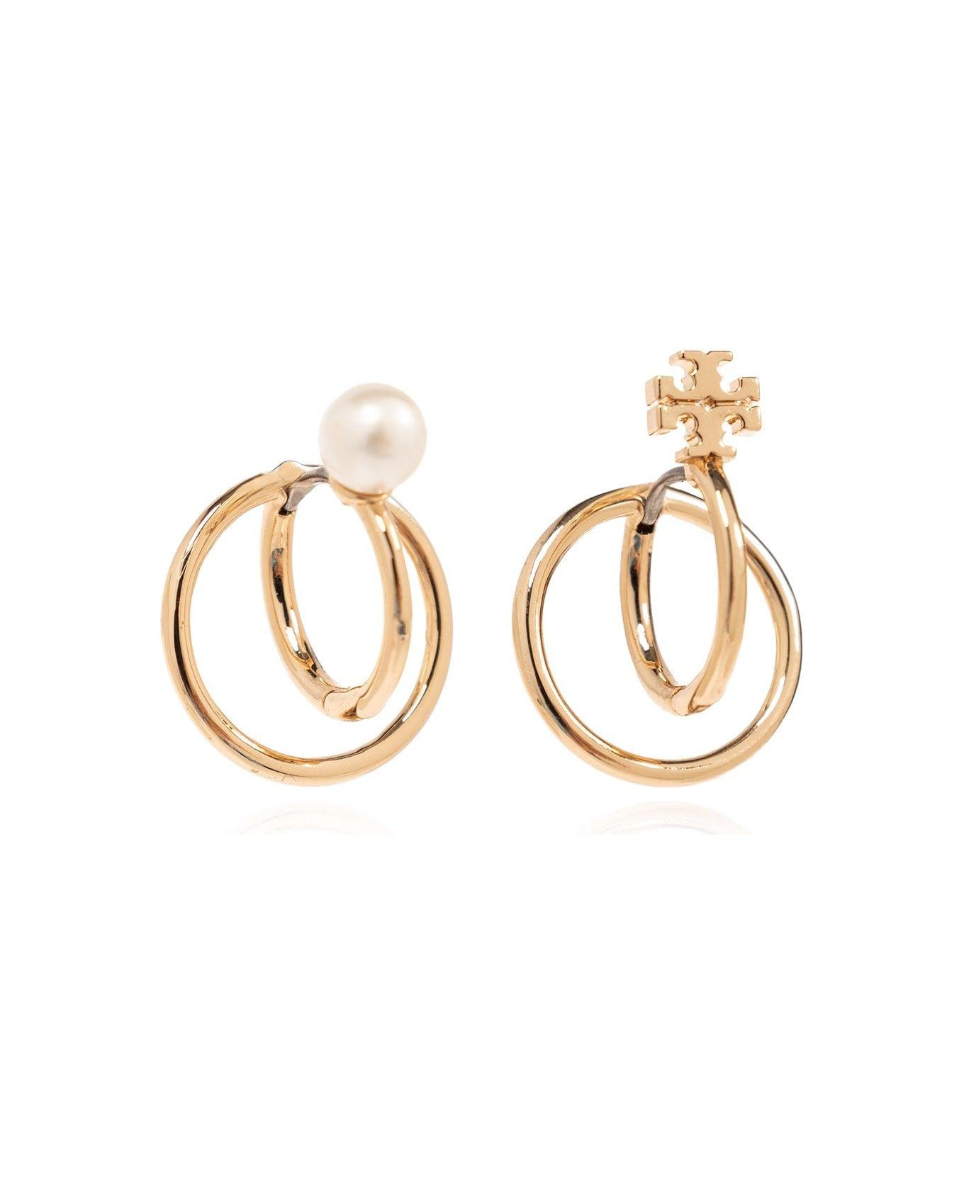 Tory Burch Kira Pearl Double Hoop Earrings - Gold/cream