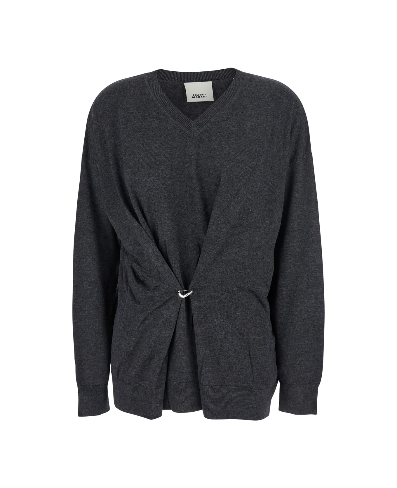 Isabel Marant Grey V-neck Sweater With Ring Detail At The Waist In Fabric Woman - An Anthracite
