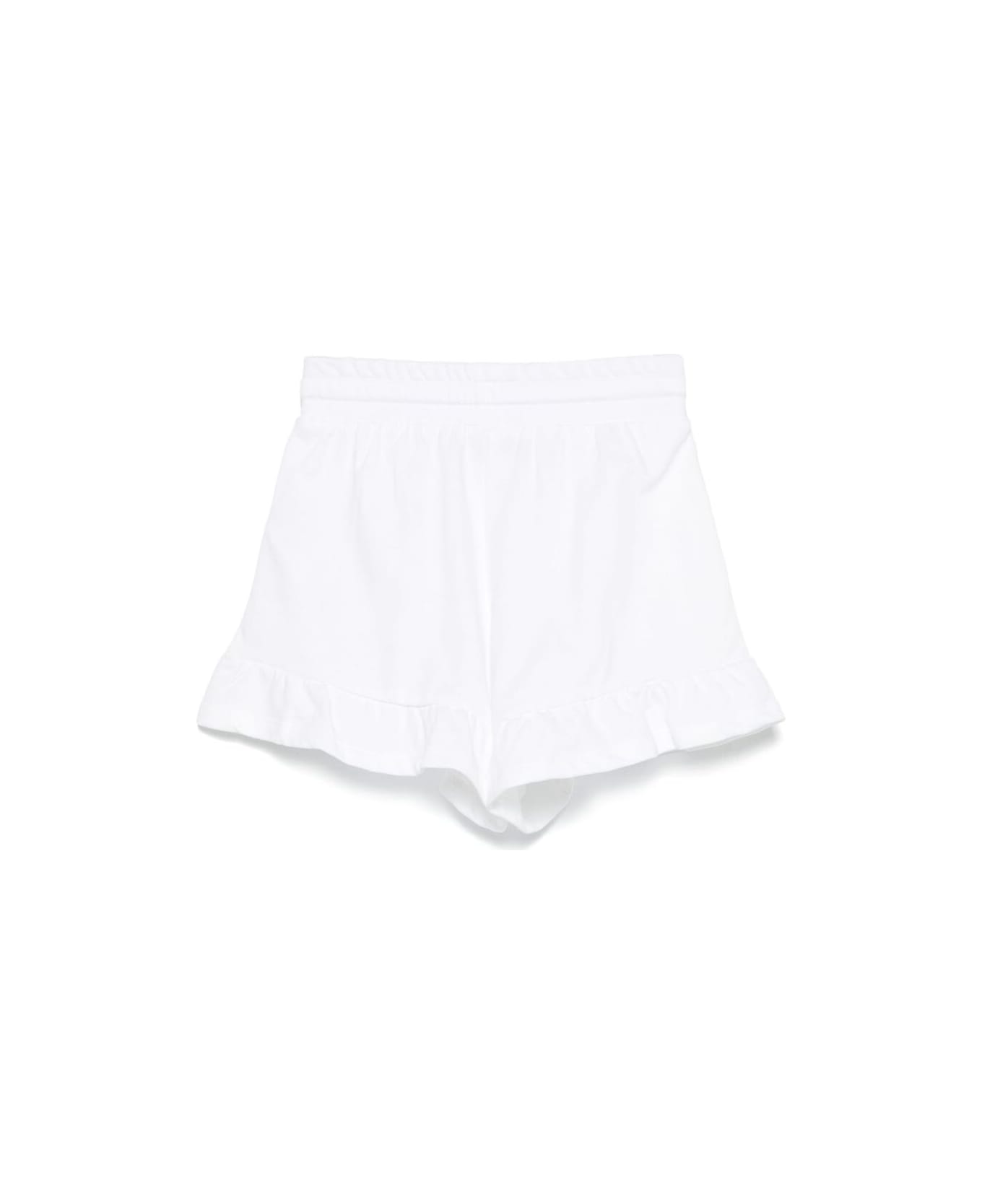 Moschino White Shorts With Elastic Drawstring Waist And Logo Print On The Front In Cotton Girl - White