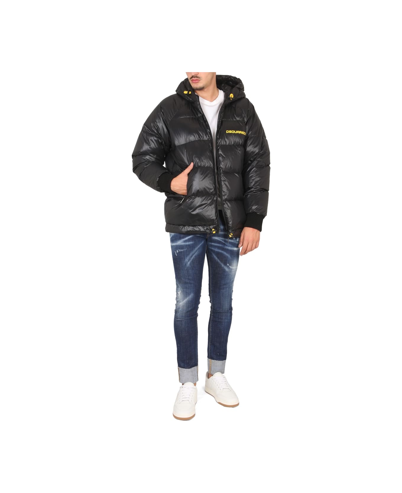 Dsquared2 Down Jacket With Logo Print - BLACK
