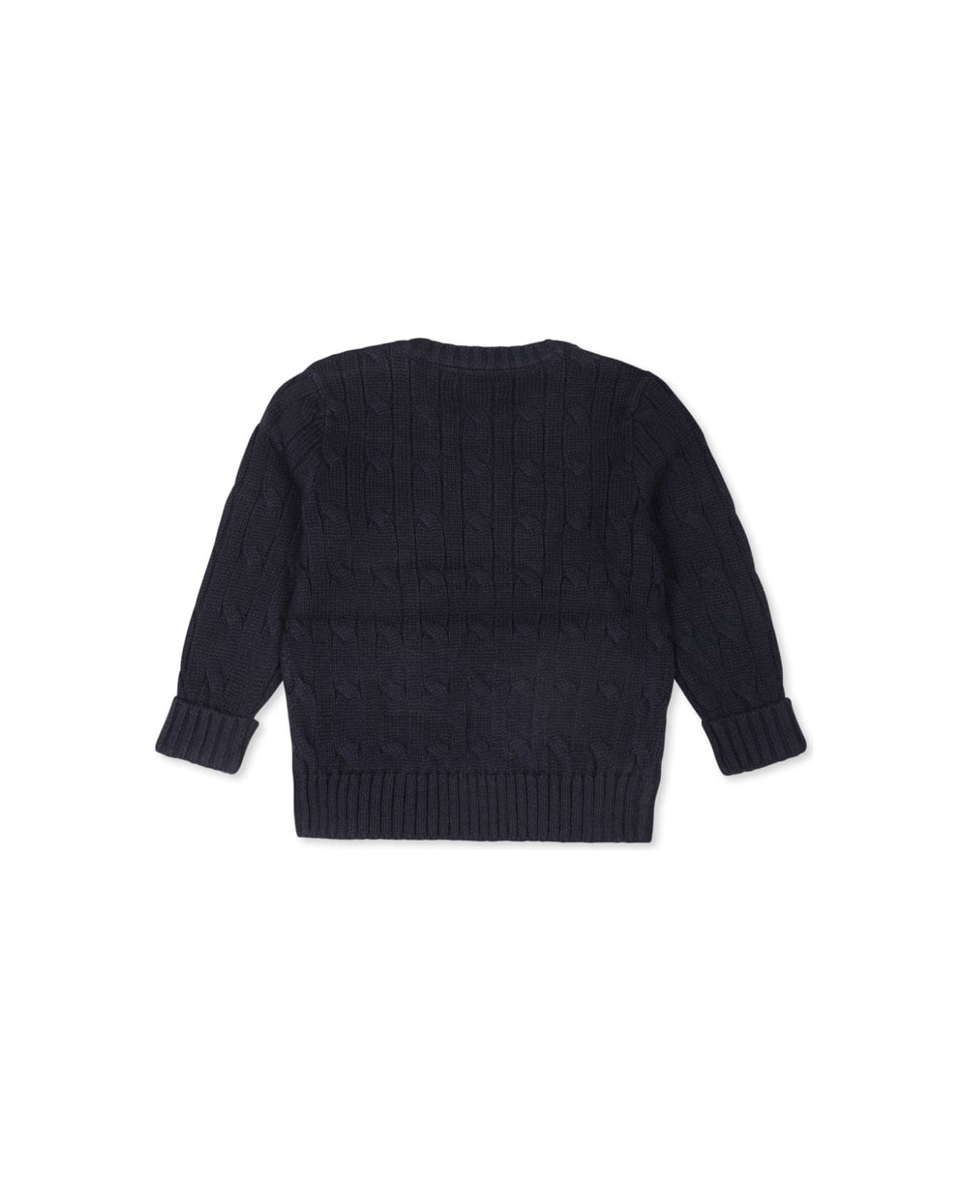 Ralph Lauren Blue Cable Knit Pullover With Contrast Pony - Blue