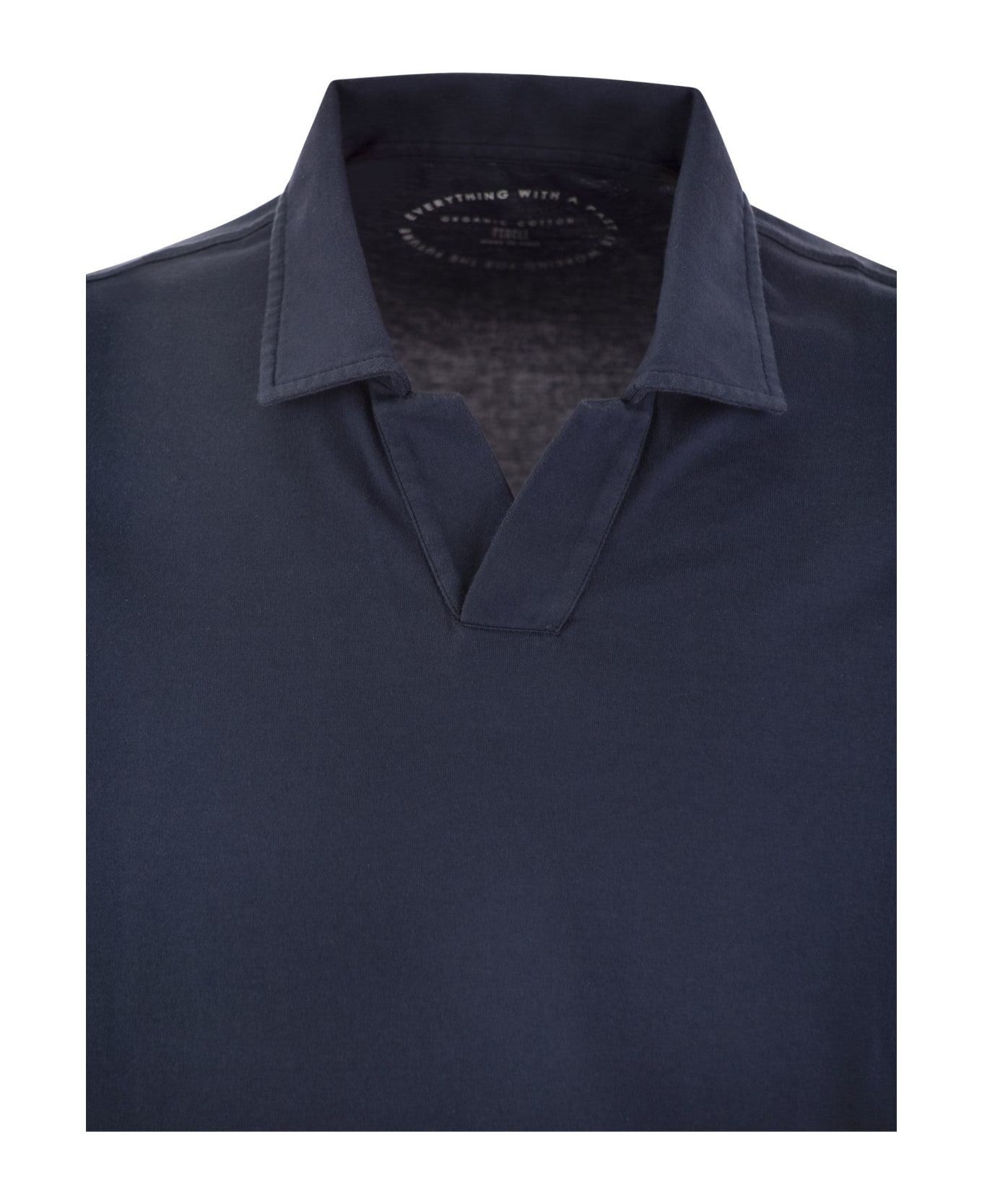 Fedeli Cotton Polo track Shirt With Open Collar - Blue
