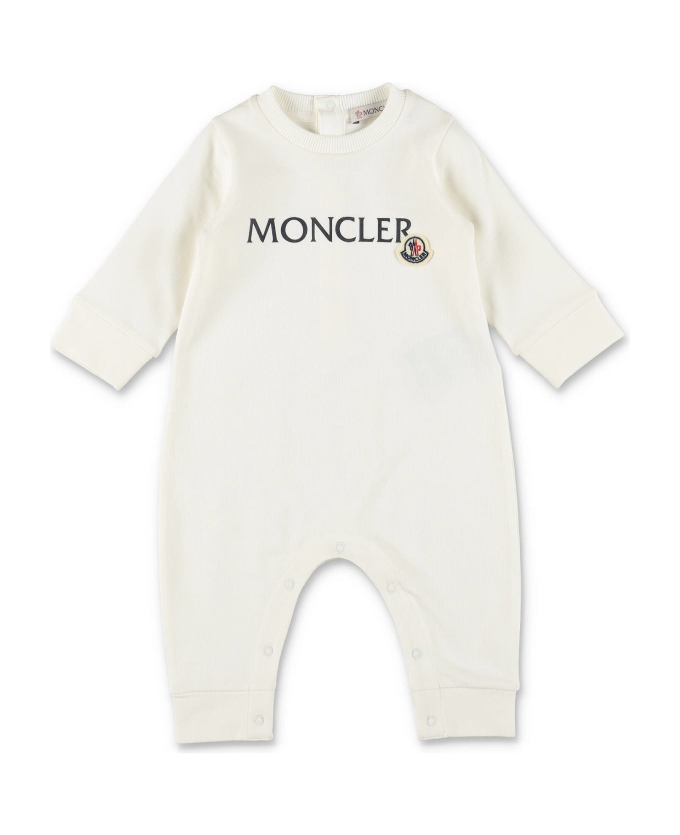 Moncler Tutina Bianca In Cotone Baby Boy - Bianco