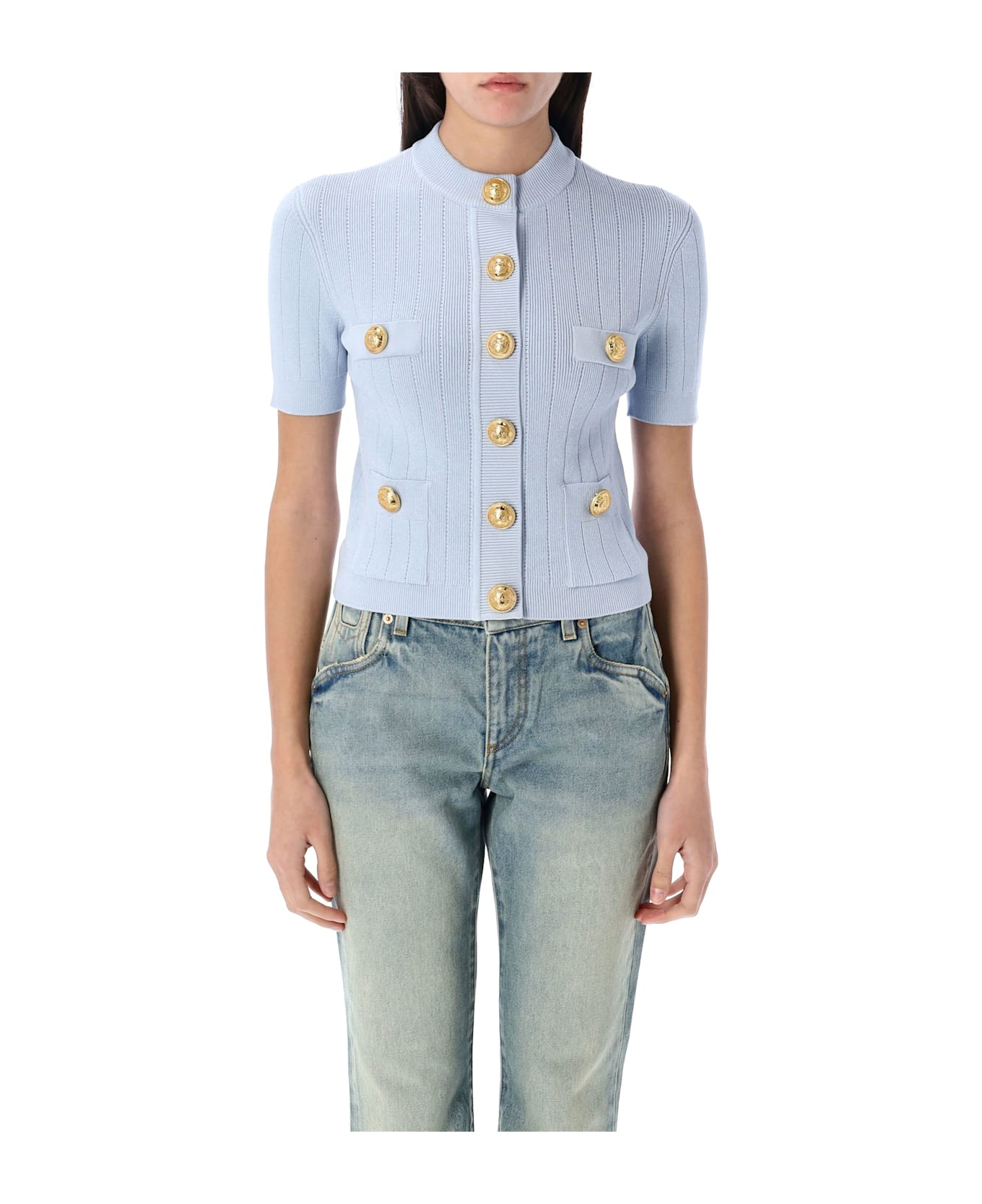 Balmain 4-pocket Knitted Cardigan - PALE BLUE