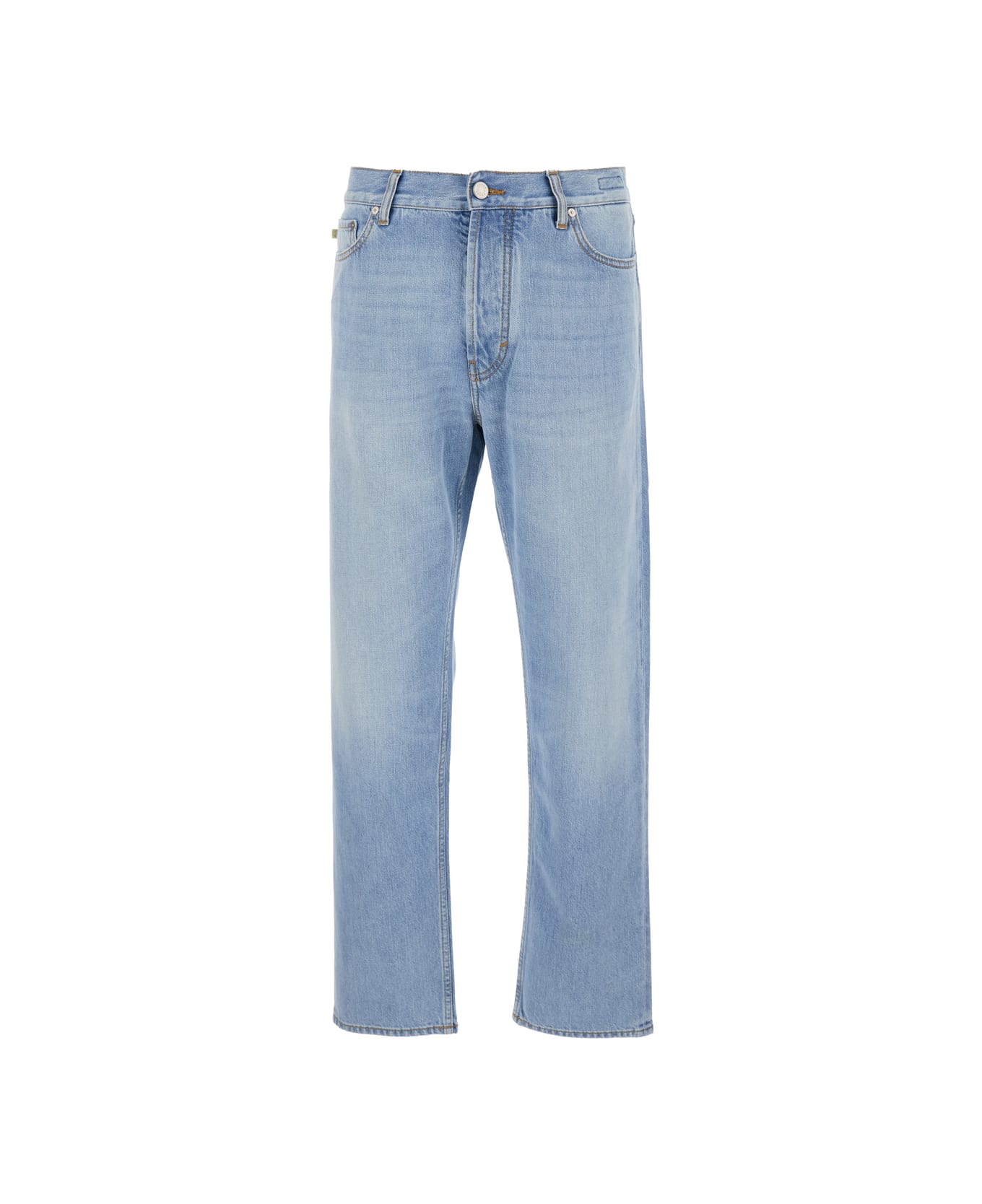 Jacob Cohen Light Blue Five Pocket Jeans With Logo Patch On The Back In Denim Man - Light blue