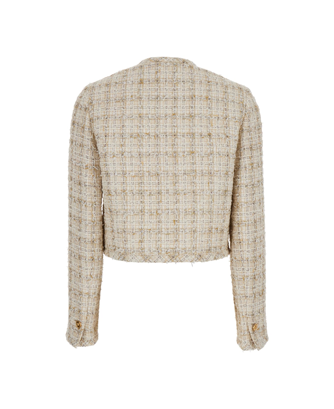 Versace Beige Cropped Jacket With Medusa Head Motif Button In Tweed Woman - Beige