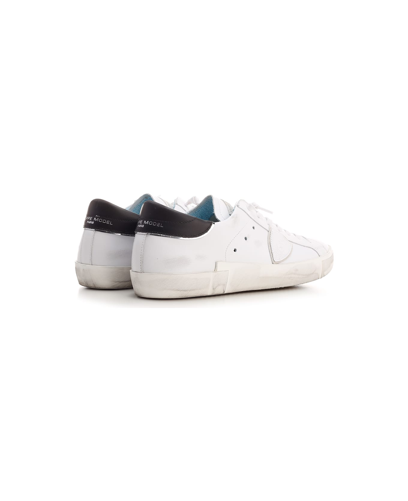 Philippe Model White 'prsx' Leather Sneakers With Black Heel Tab - Bianco