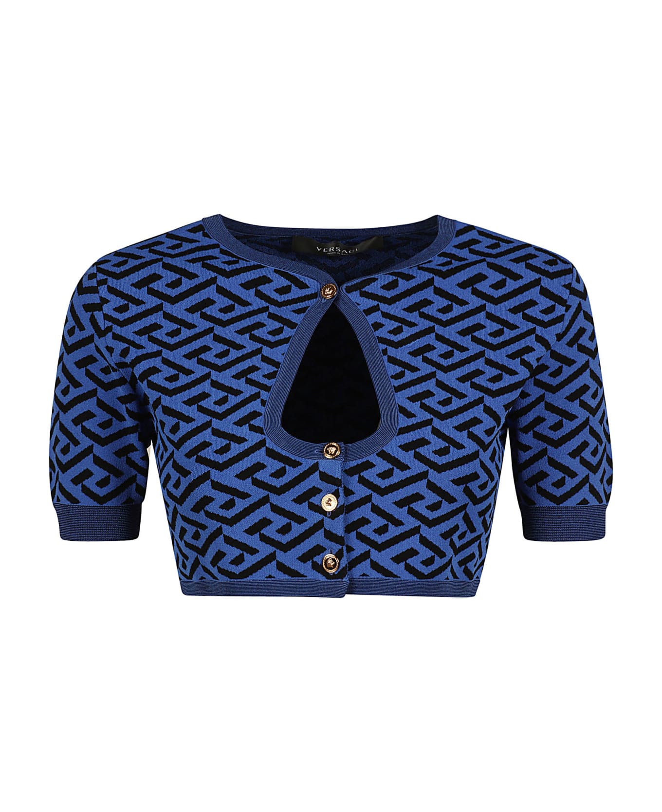 Versace All-over Logo Cut-out Detail Cropped Top - Blue
