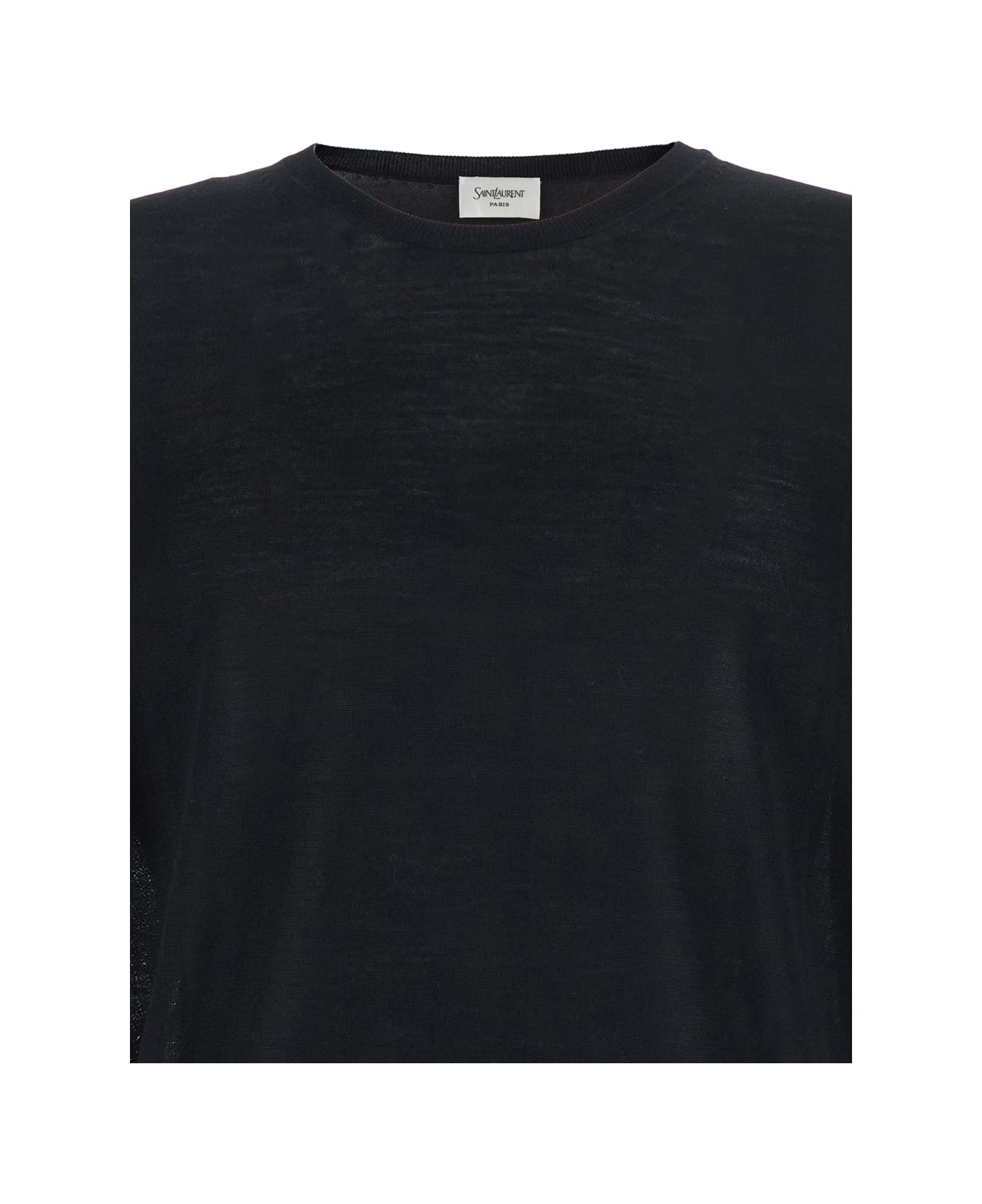 Saint Laurent Black Crewneck Sweater With Cassandre In Cashmere Man - Black