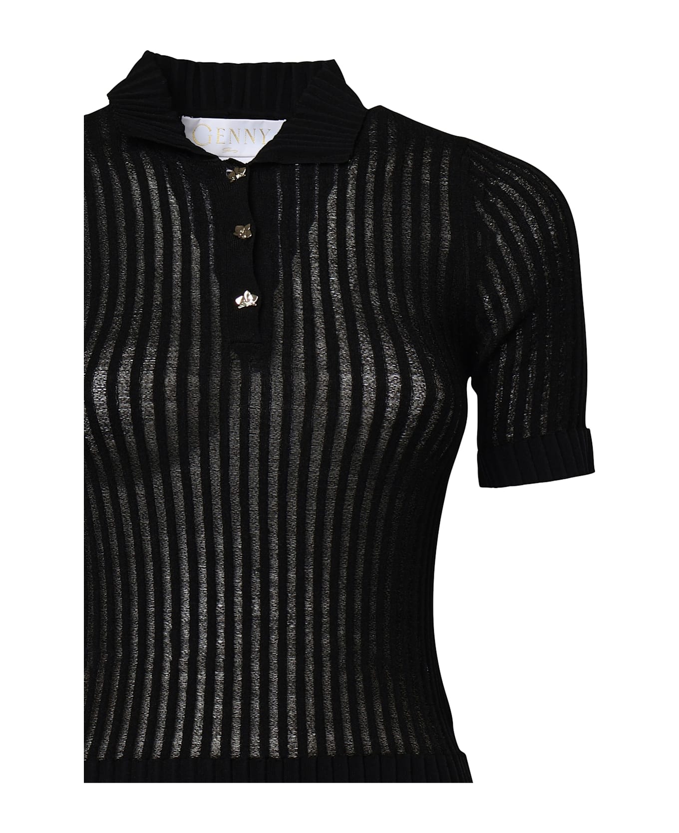 Genny Viscose Polo Shirt With Pleats - Black