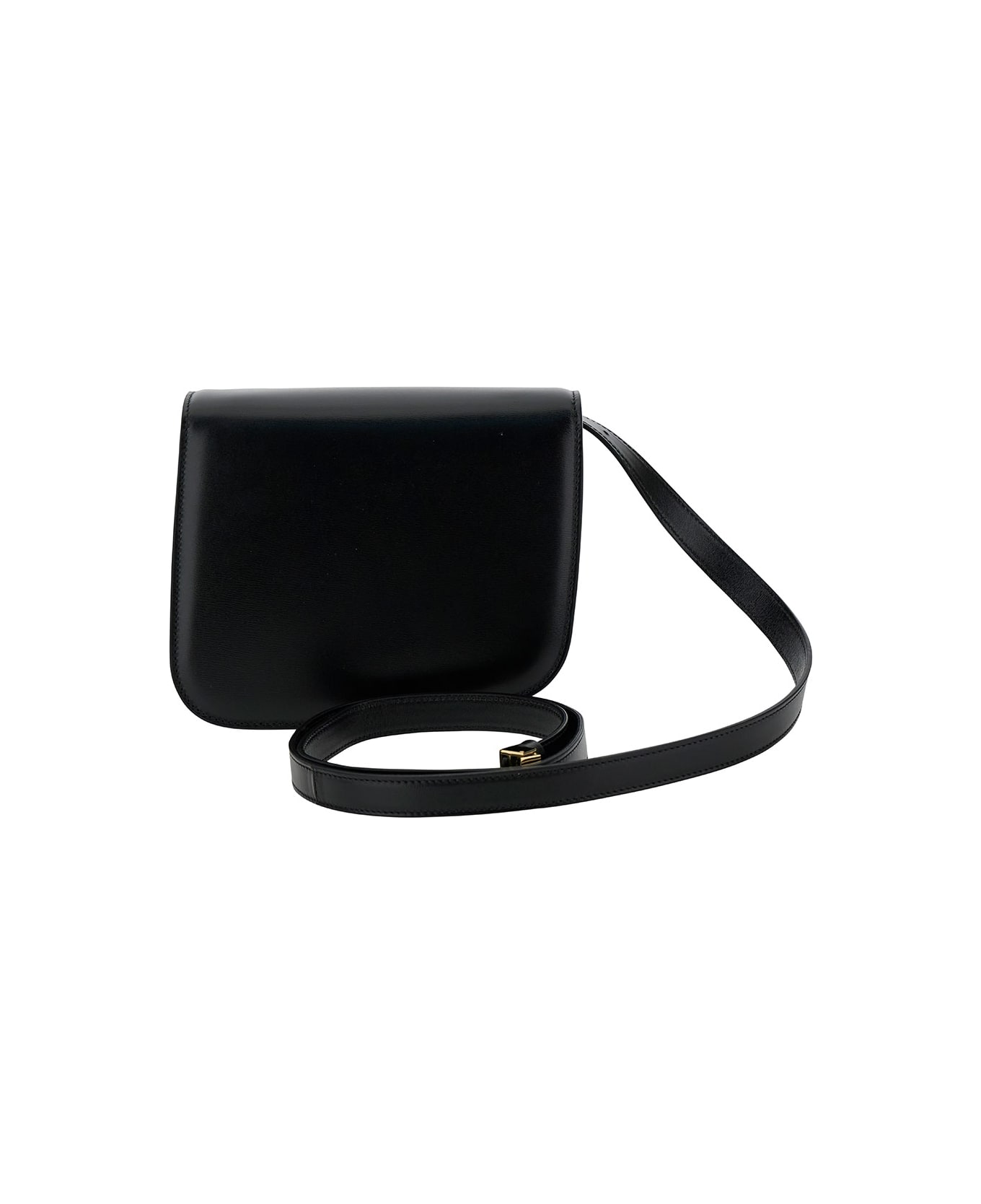 Ferragamo 'fiamma S' Black Shoulder Bag With Logo Detail And Oblique Flap In Leather Woman - Black トートバッグ
