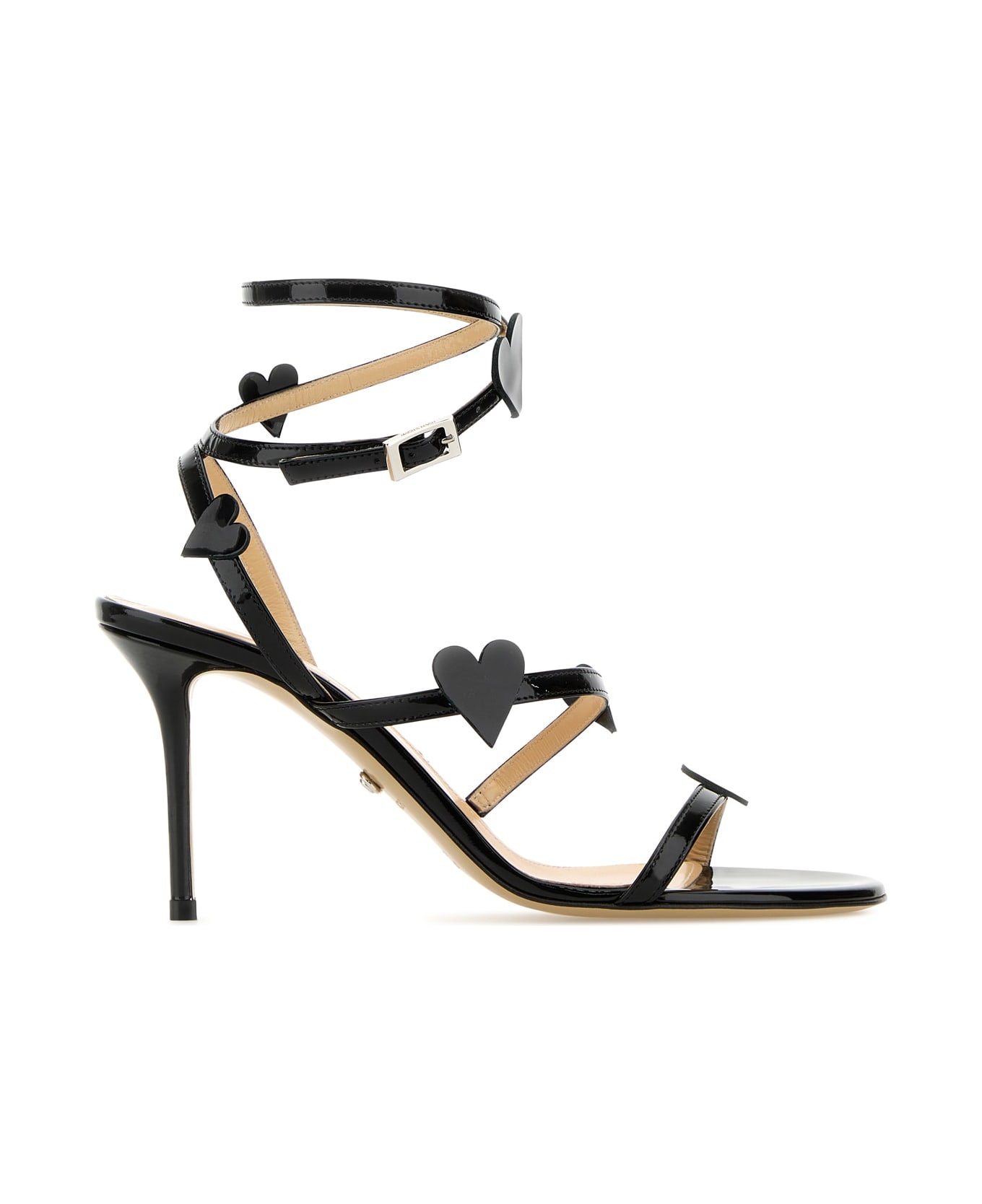 Mach & Mach Black Leather Petit Coeur Sandals - BLACK