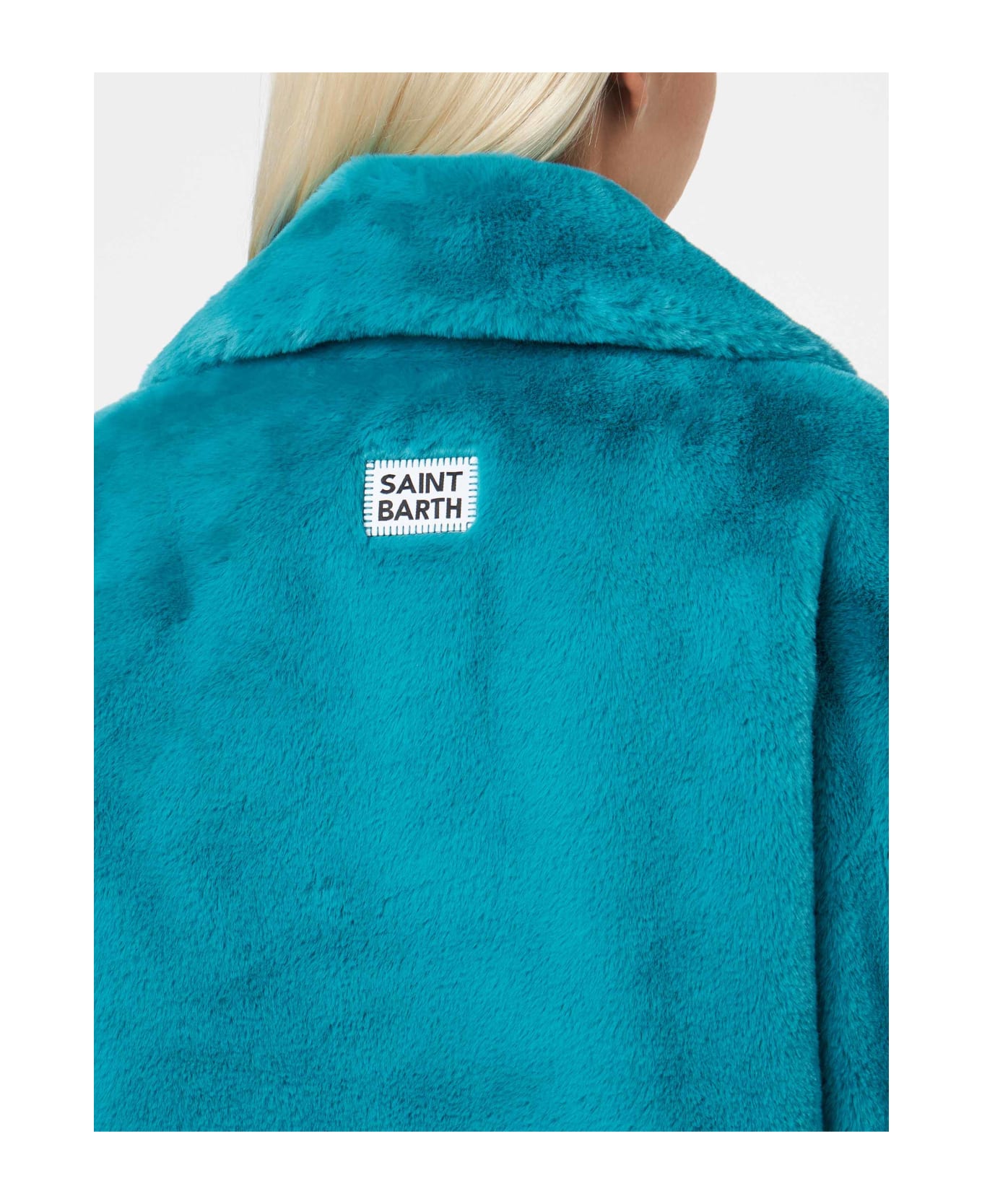 MC2 Saint Barth Woman Furry Short Teal Jacket - BLUE