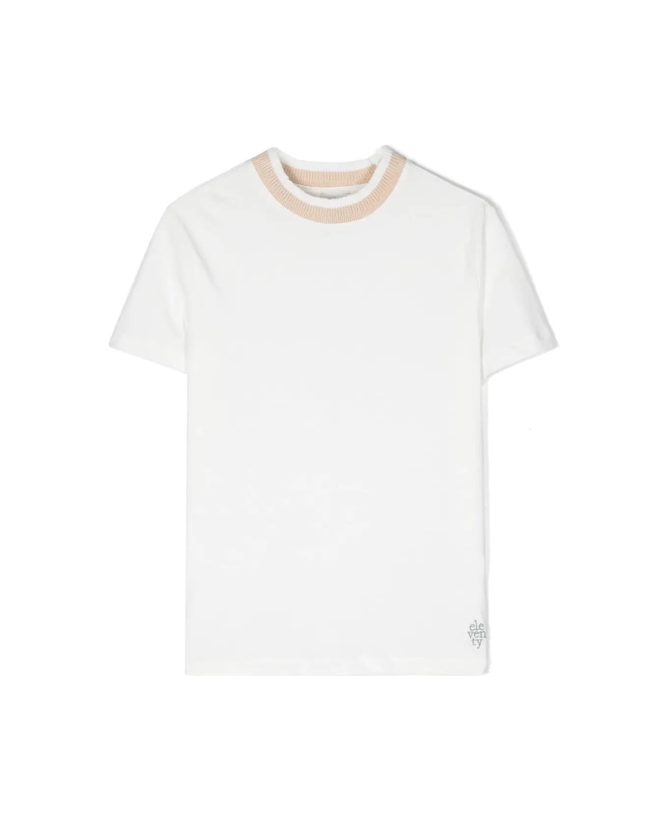 Eleventy White T-shirt With Beige Crew Neck - White
