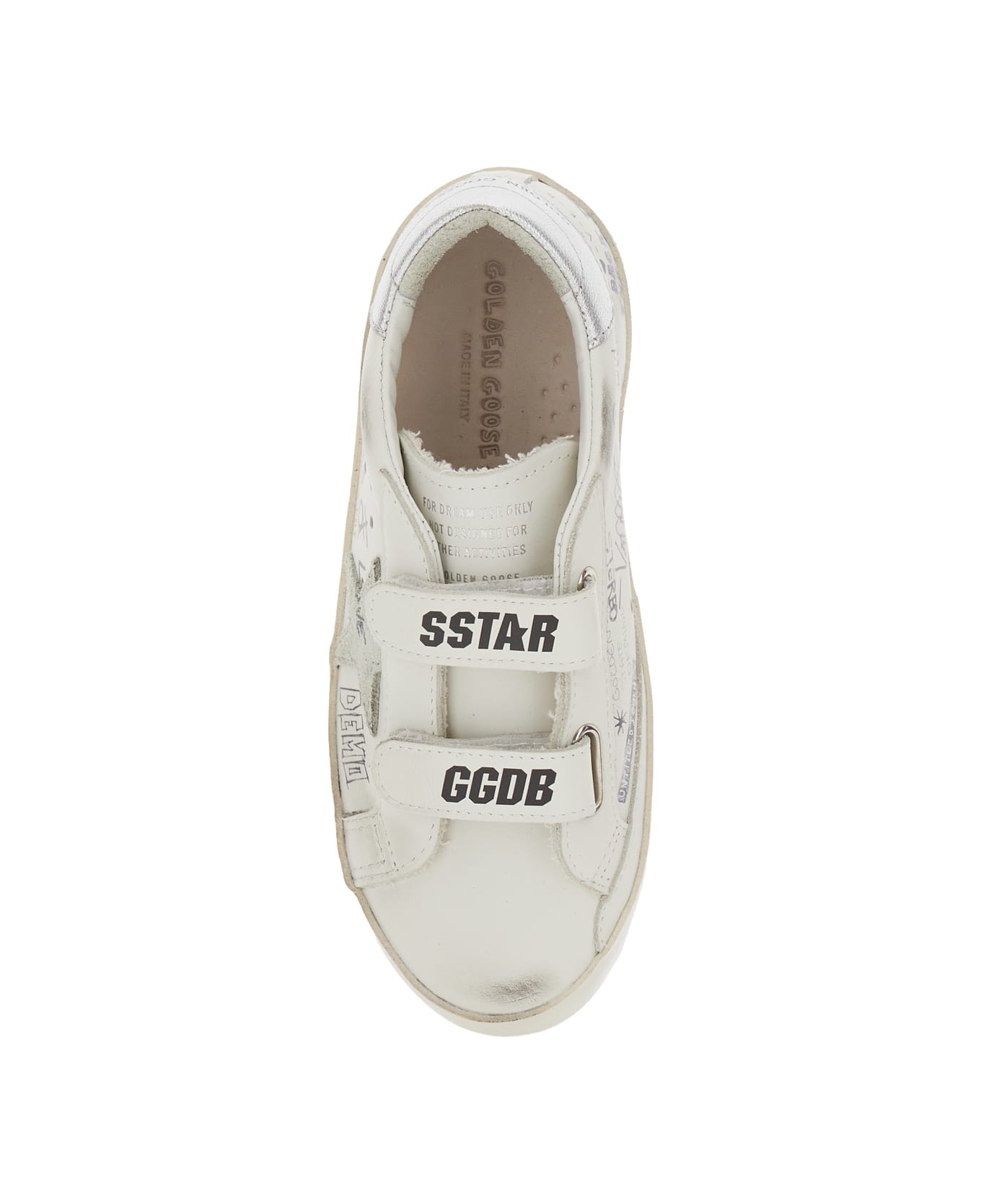Golden Goose 'old School' White Low-top Sneaker With All-over Writings In Leather For Girls - White