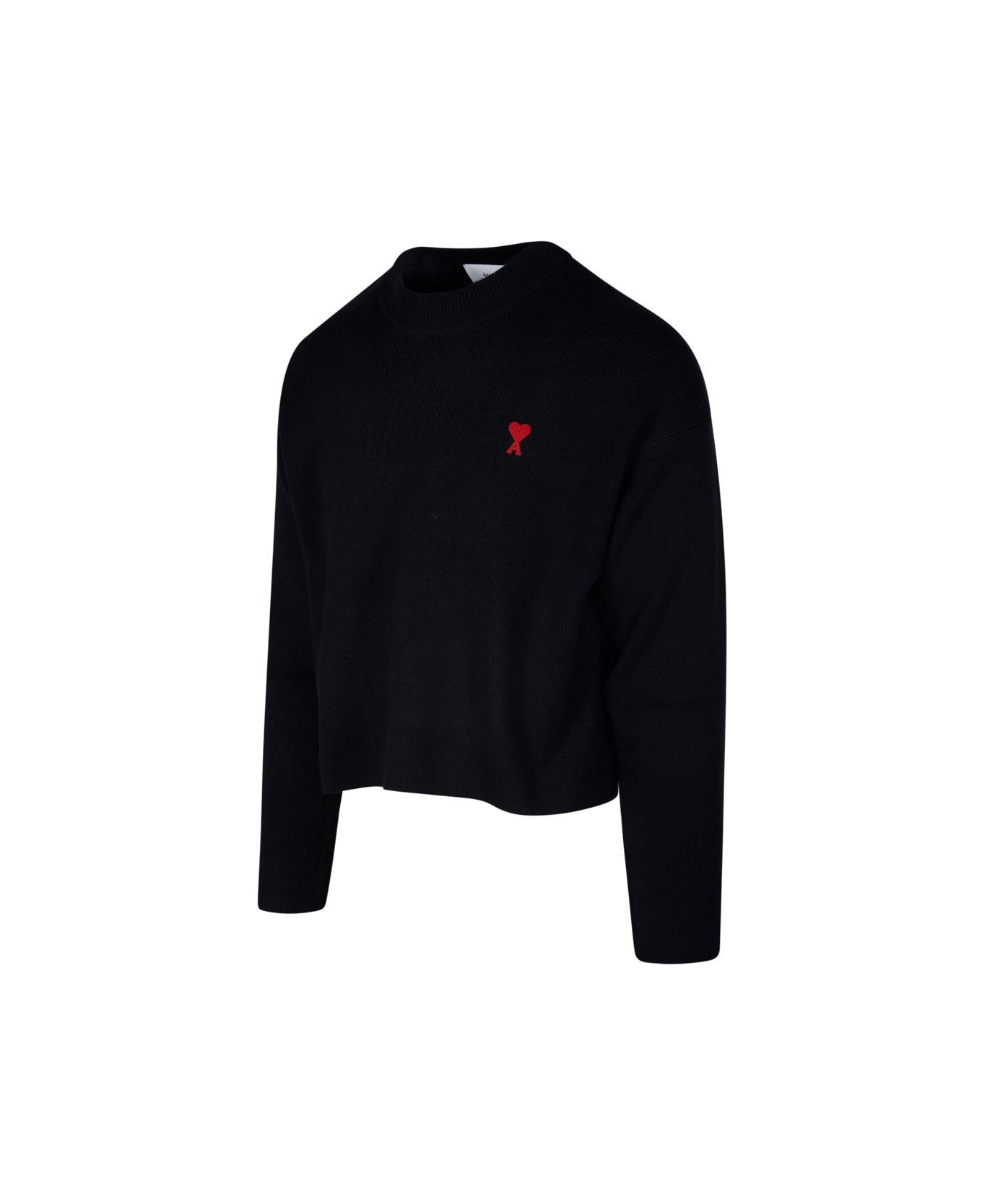 Ami Alexandre Mattiussi Paris De Coeur Logo Embroidered Knitted Jumper - Black