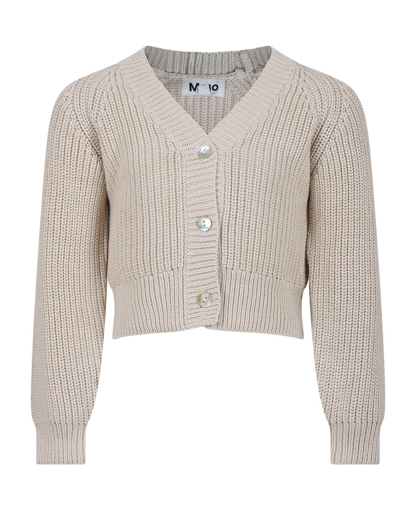 Molo Beige Cardigan For Girl With Logo - Beige