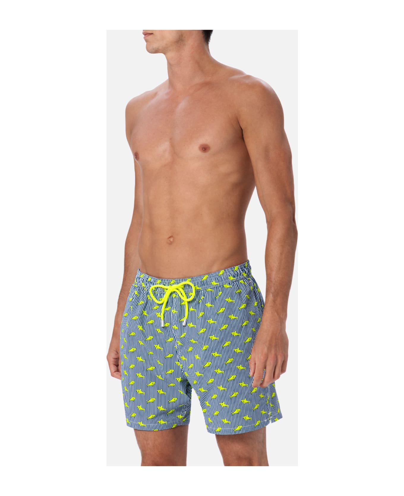 MC2 Saint Barth Comfort Light Classic Stretch Swim Shorts With Sharks Print - BLUE NAVY