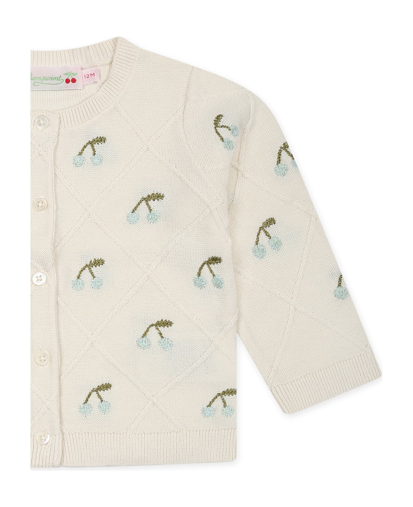 Bonpoint Ivory Cardigan For Baby Girl With Cherries - Ivory