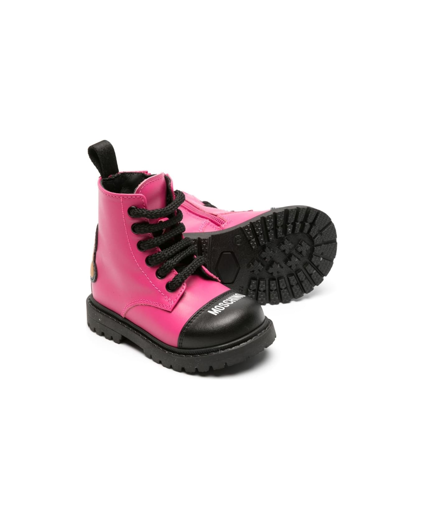 Moschino Combat Boots With Teddy Application - Fucsia