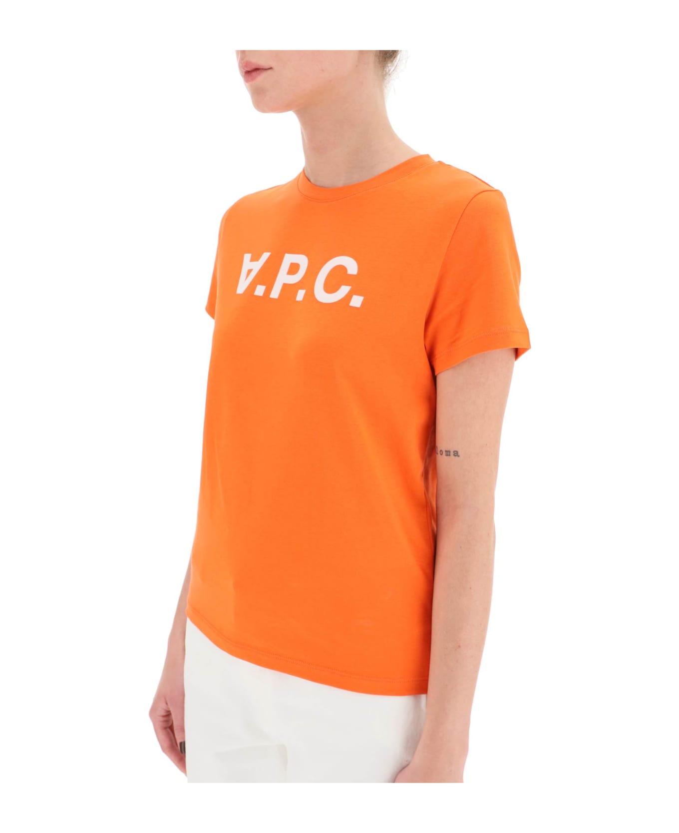 A.P.C. T-shirt With Flocked Vpc Logo - Orange Tシャツ
