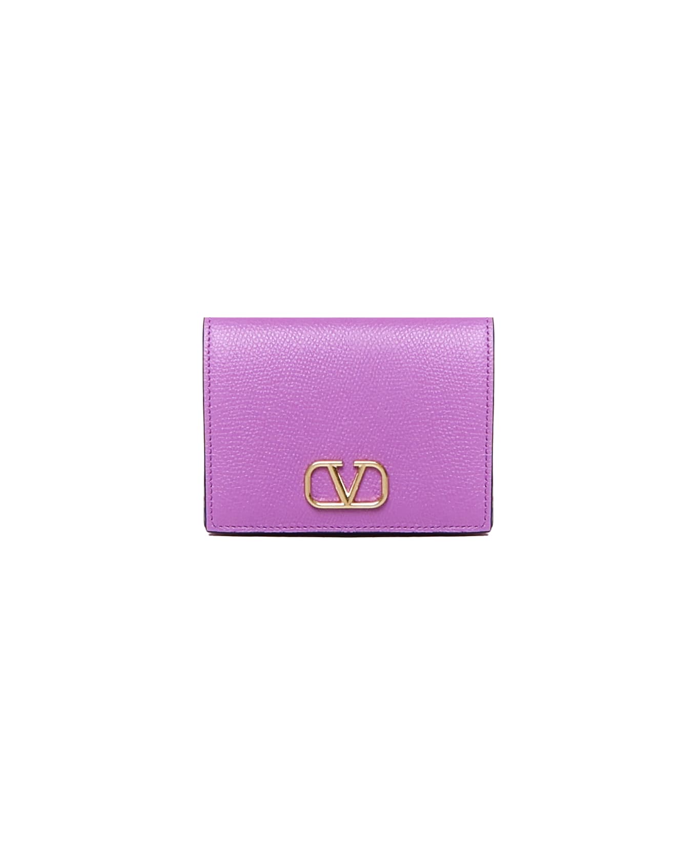 Valentino Garavani Compact Vlogo Signature Valentino Garavani Wallet In Grained Calfskin - VIVID VIOLET