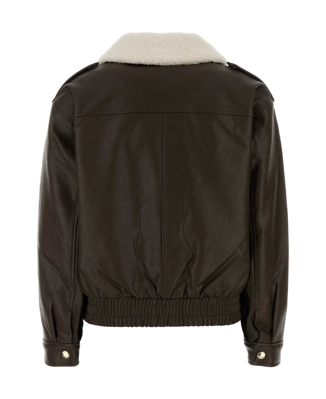 Michael Kors Dark Brown Synthetic Leather Jacket - CHOCOLATE