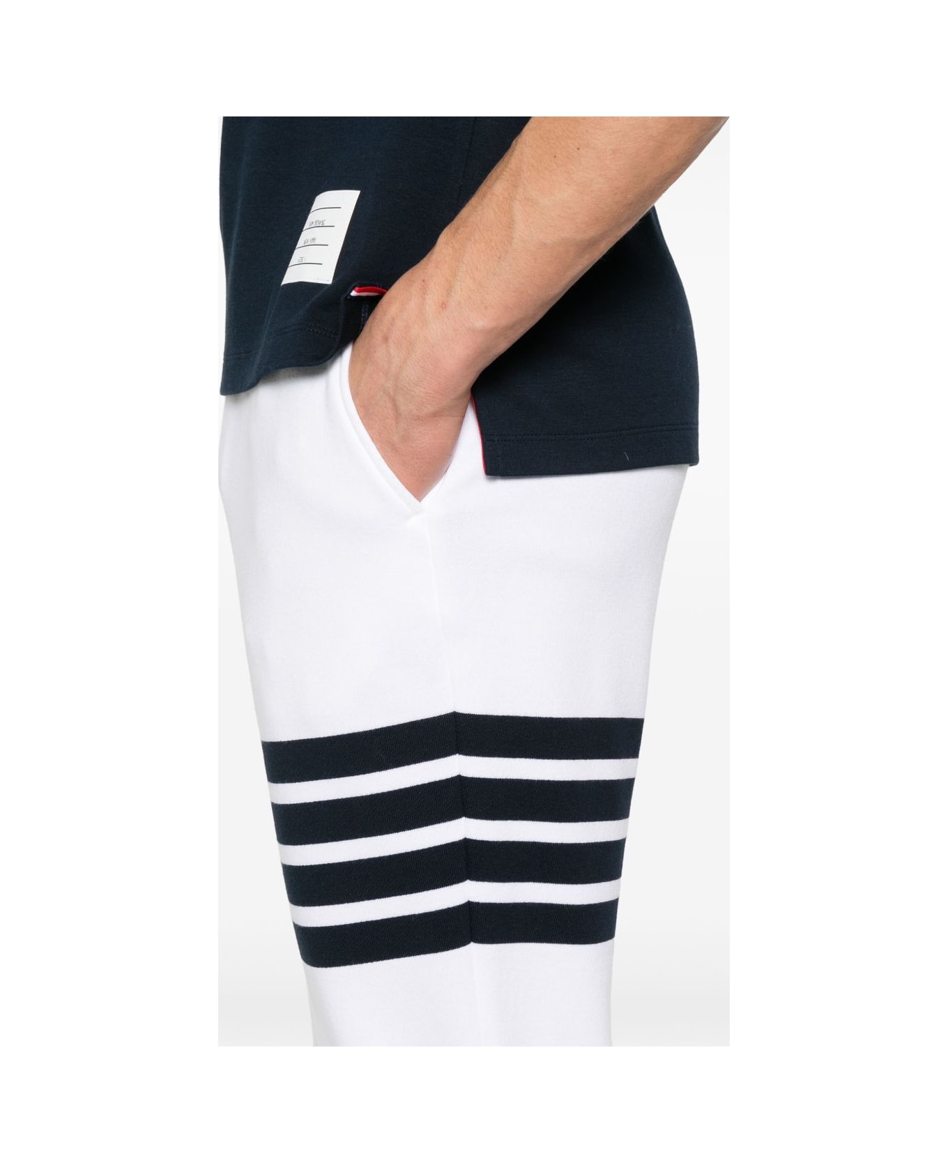 Thom Browne 4bar Cotton Sweatpants - WHITE /NAVY