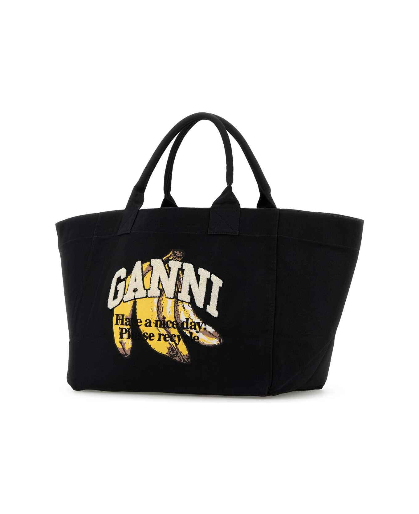 Ganni Slate Canvas Shopping Bag - BLACK