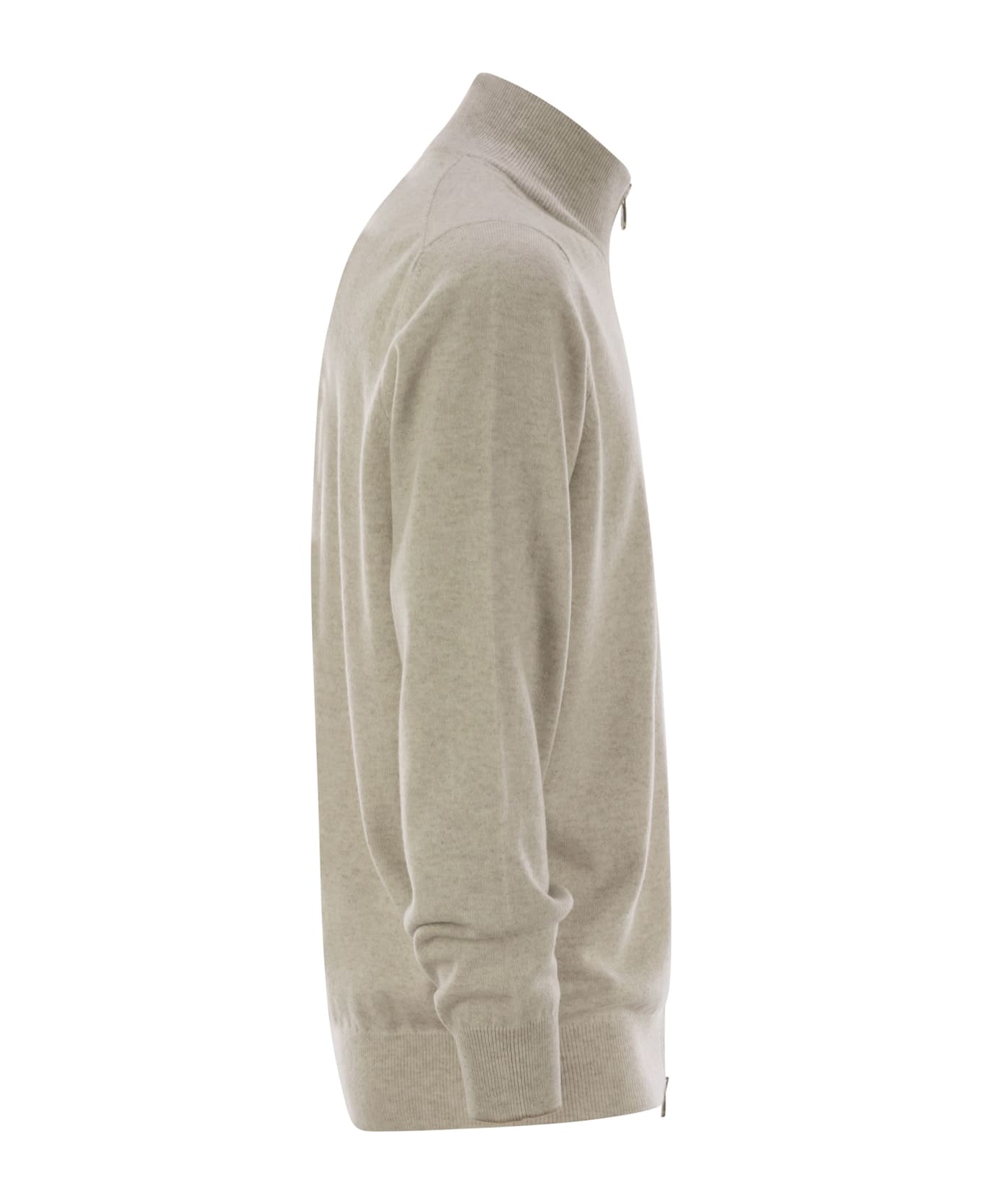 Brunello Cucinelli High-necked Cashmere Cardigan With Zip - Light Beige