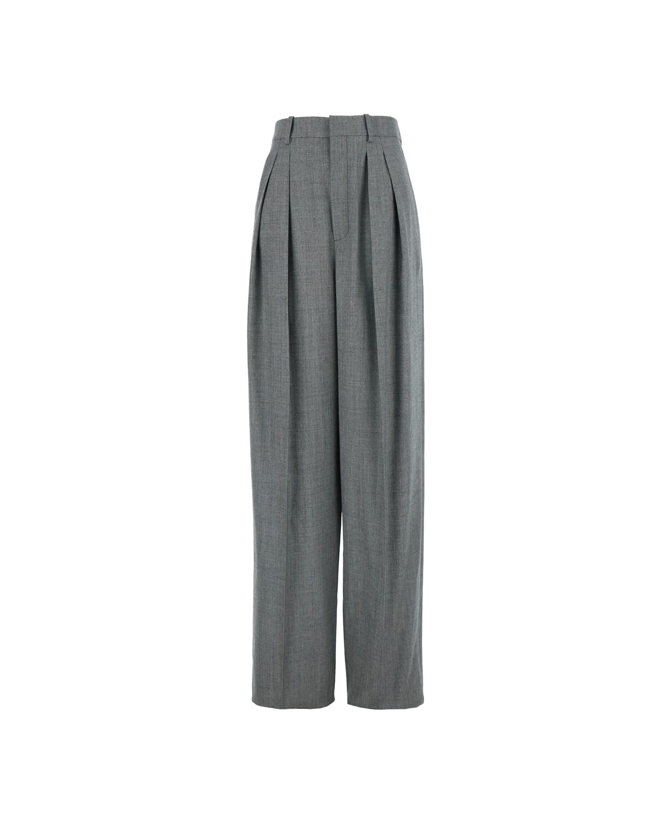 Saint Laurent Grey Pants With Pences And Belt Loops In Wool Woman - GREY