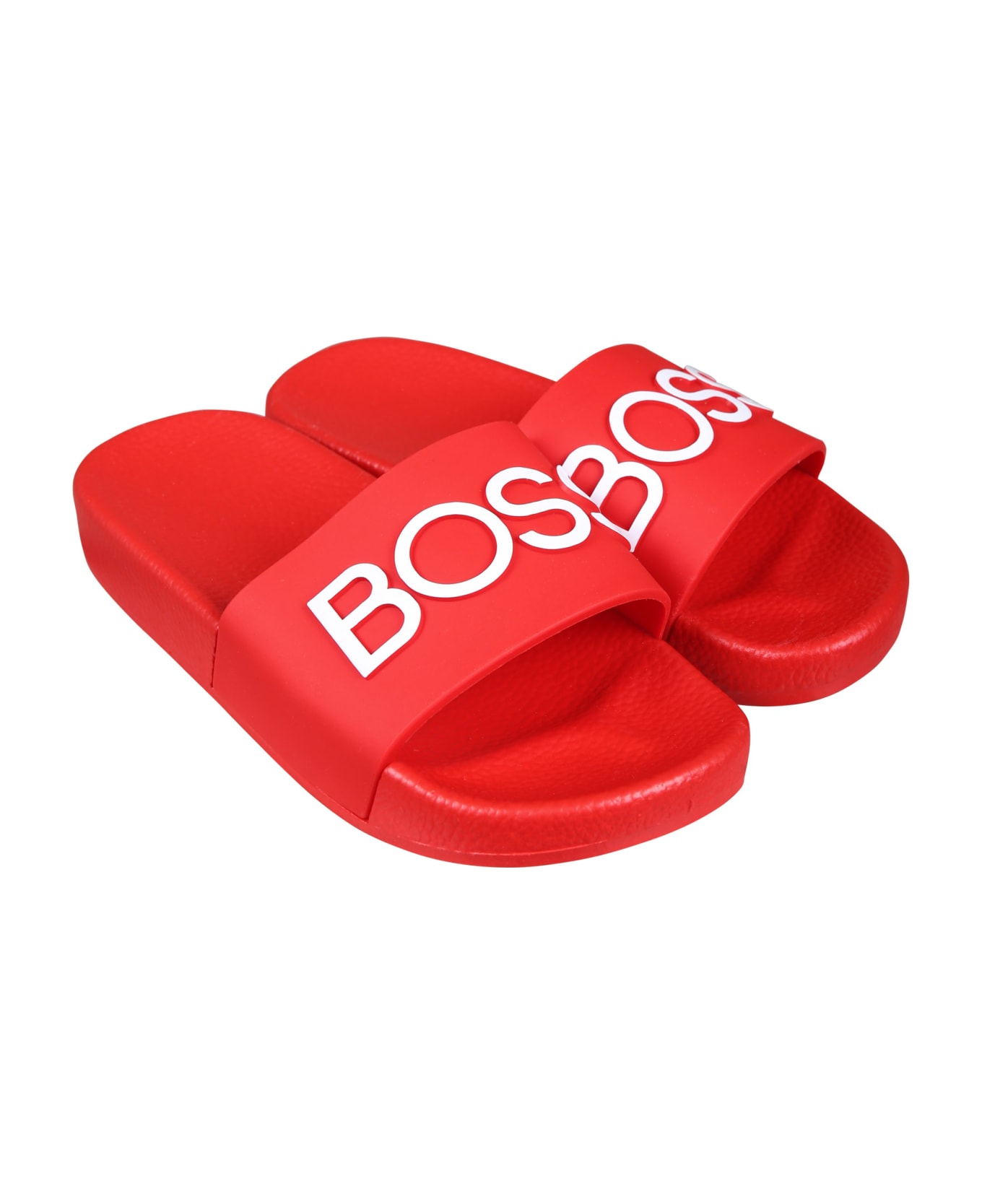Hugo Boss Red Slippers For Boy With Logo - Red