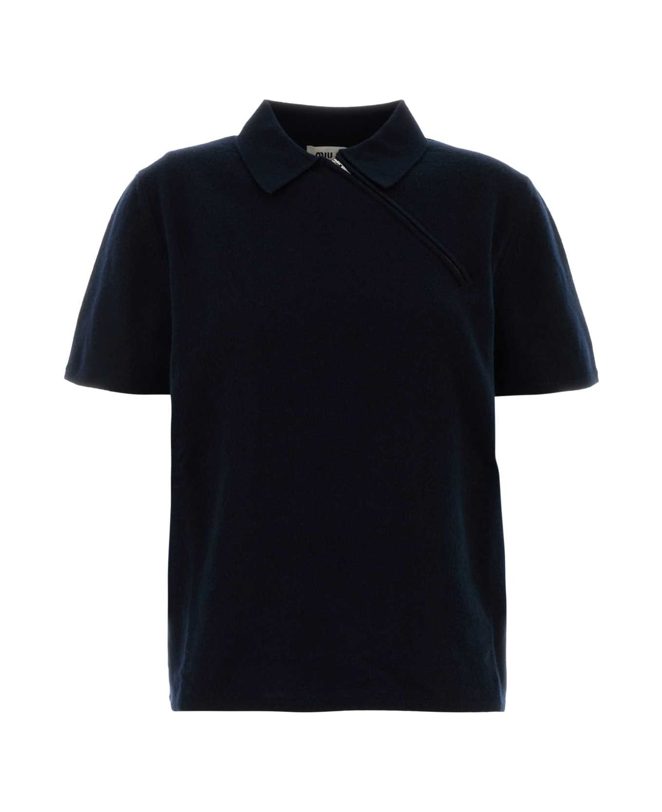 Miu Miu Midnight Blue Cashmere Polo Shirt - BLEU