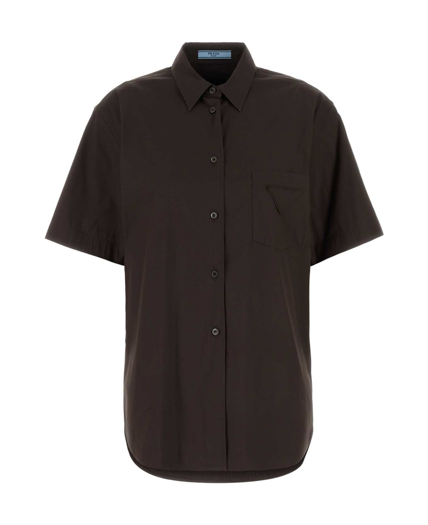 Prada Brown Stretch Poplin Shirt - EBANO