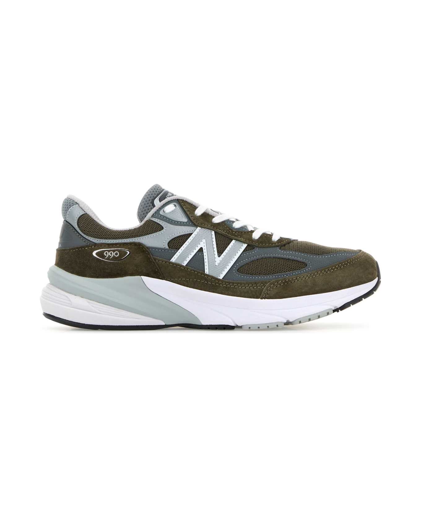 New Balance Multicolor Mesh And Suede 990v6 Sneakers - OLIVE