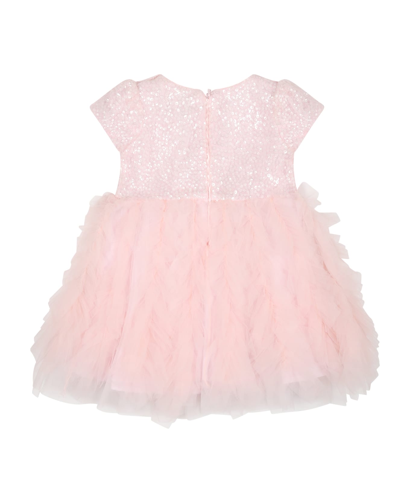 Monnalisa Pink Dress For Baby Girl With Sequins - Pink