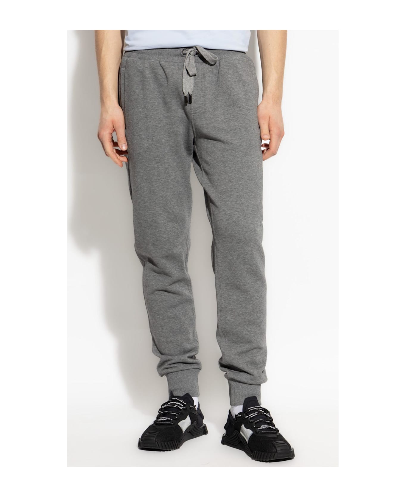 Dolce & Gabbana Sweatpants With Logo Applique - Grigio melange