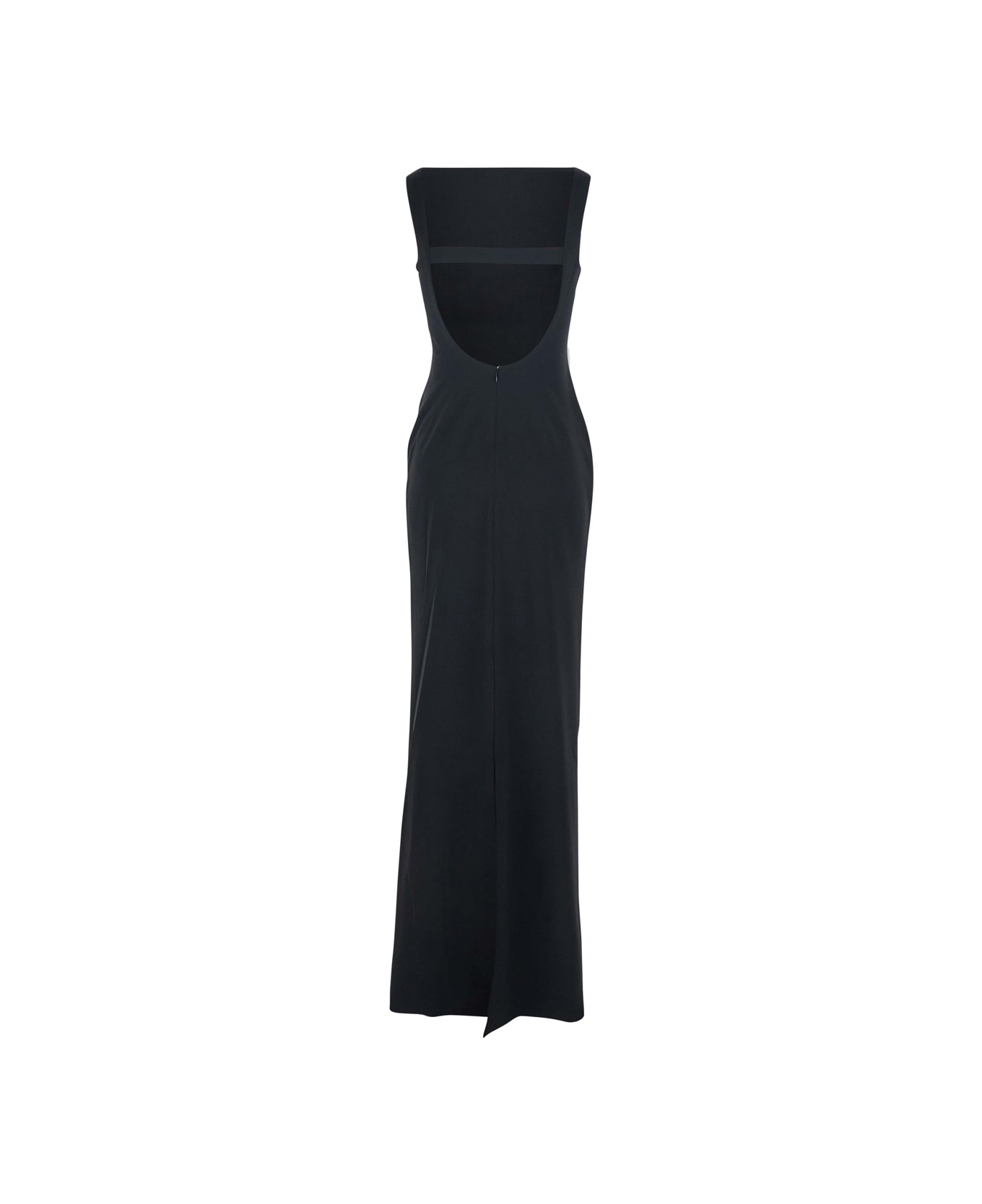 Solace London Black Long Dress With Square Neckline And Cut Out On The Back In Fabric Woman - Black
