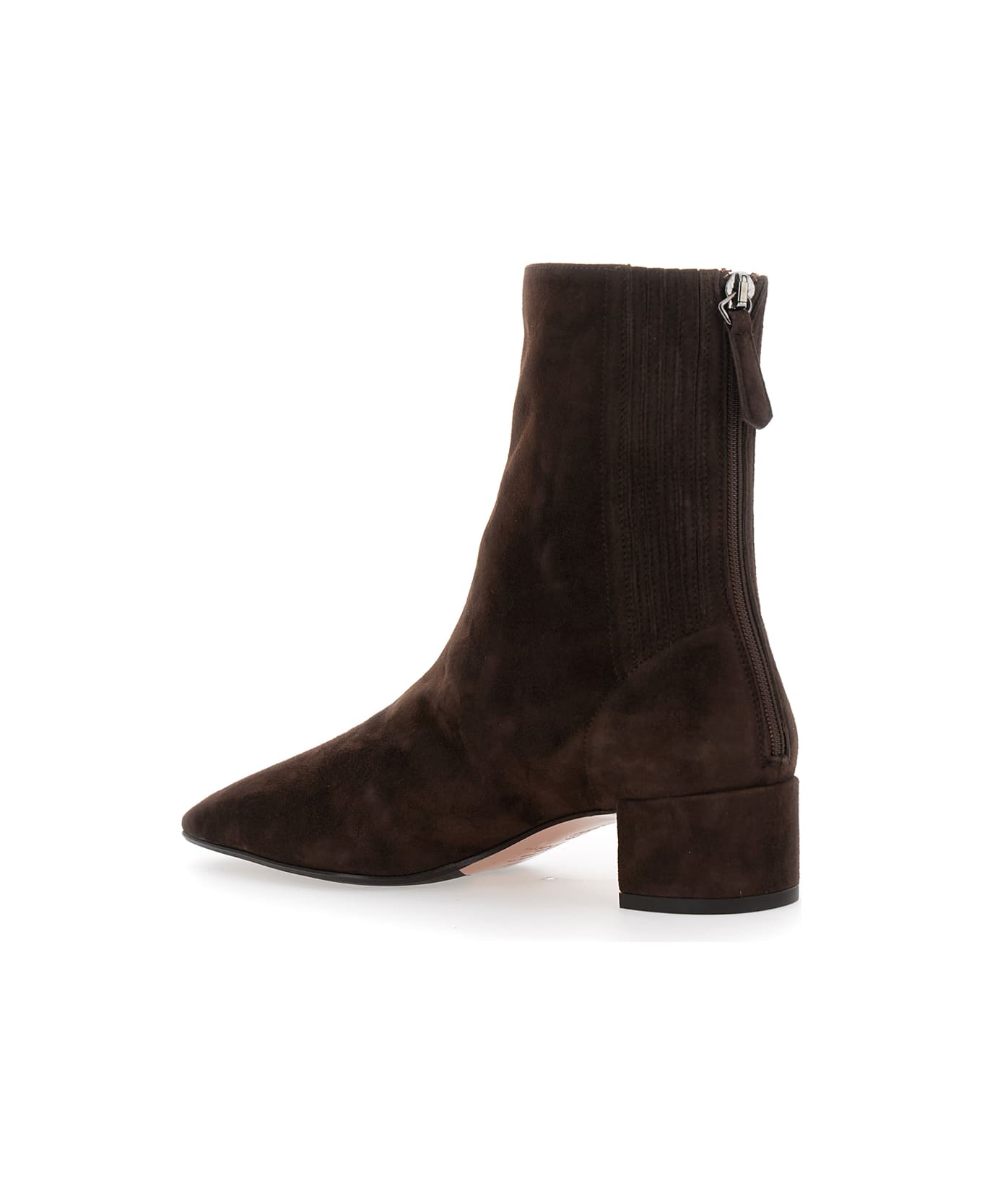 Aquazzura 'saint Honore' Brown Ankle Boots With Low Block Heel And Rear Zip Closure In Suede Woman - Brown
