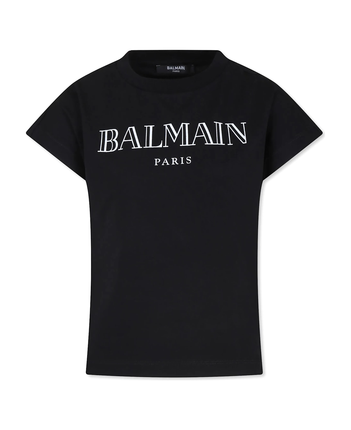 Balmain Black T-shirt With Roman Style Logo - Black