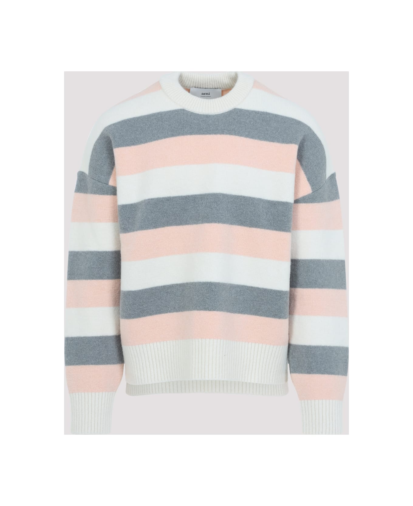 Ami Alexandre Mattiussi Striped Crewneck Sweater - Grey Powder Off White