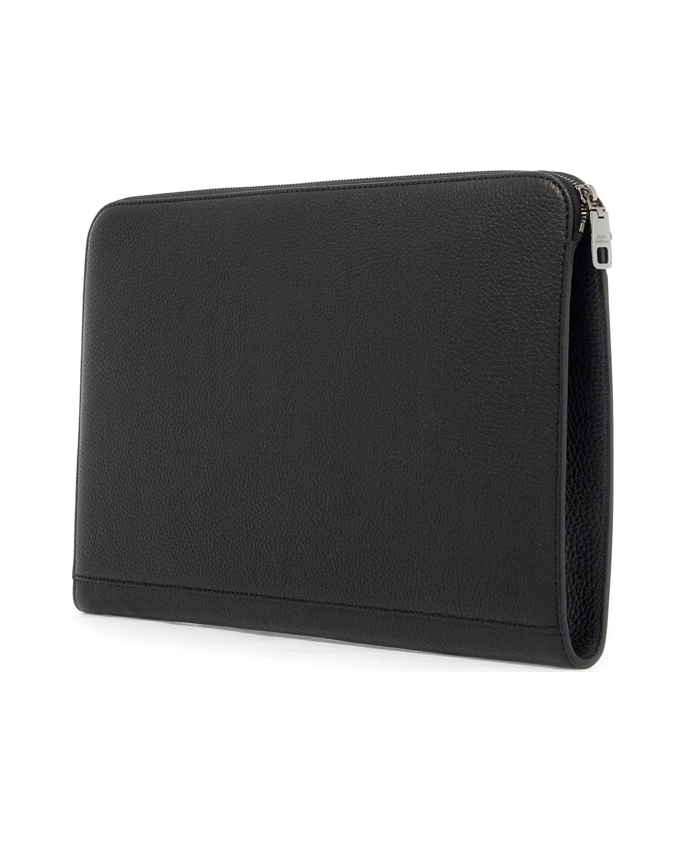 Dolce & Gabbana Large Hammered Leather Pouch - NERO (Black)