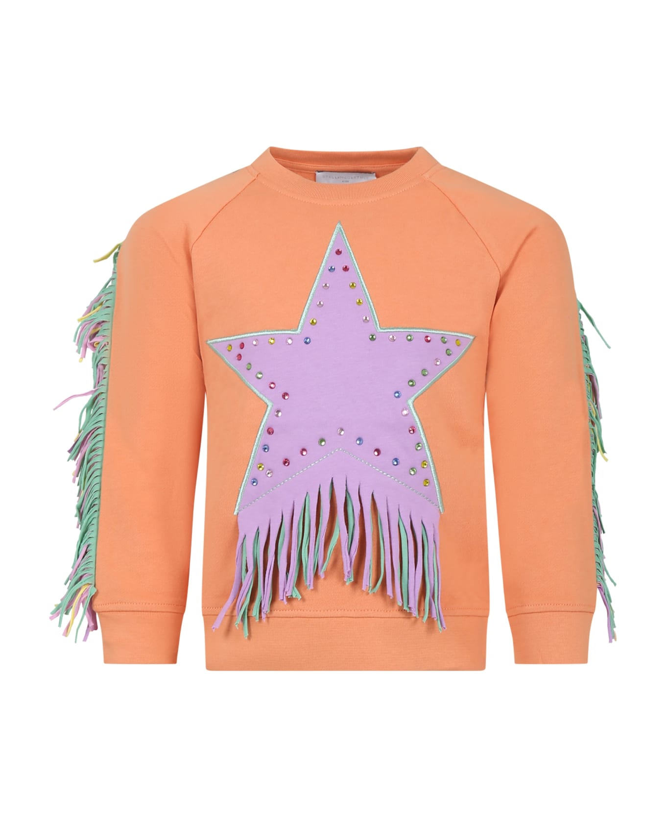 Stella McCartney Kids Orange Sweatshirt For Girl With Star - Orange ニットウェア＆スウェットシャツ