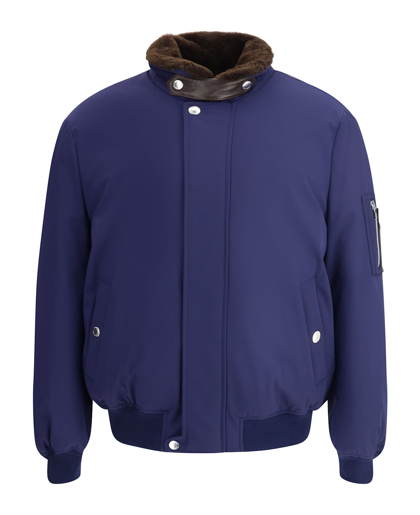Brunello Cucinelli Nylon Down Jacket With A Shearling Collar